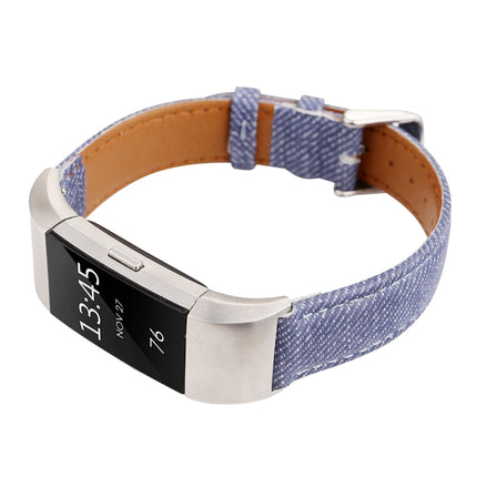 For Fitbit Charge 2 Cowboy Texture Leather Replacement Strap Watchband(Dark Blue)-garmade.com