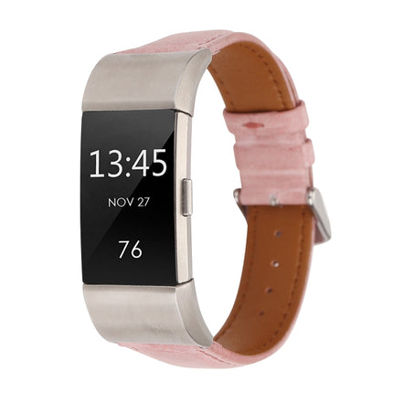 For Fitbit Charge 2 Fresh Style Leather Replacement Strap Watchband(Pink)-garmade.com