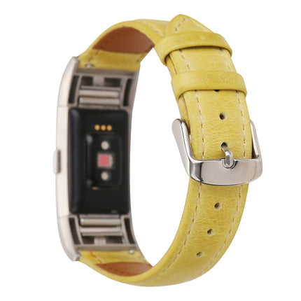 For Fitbit Charge 2 Fresh Style Leather Replacement Strap Watchband(Yellow)-garmade.com