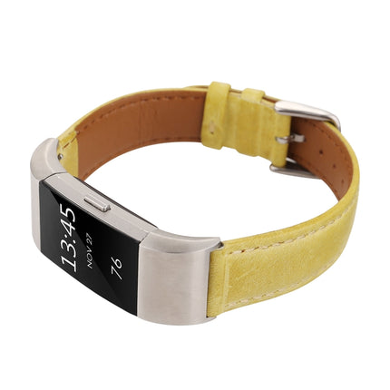 For Fitbit Charge 2 Fresh Style Leather Replacement Strap Watchband(Yellow)-garmade.com