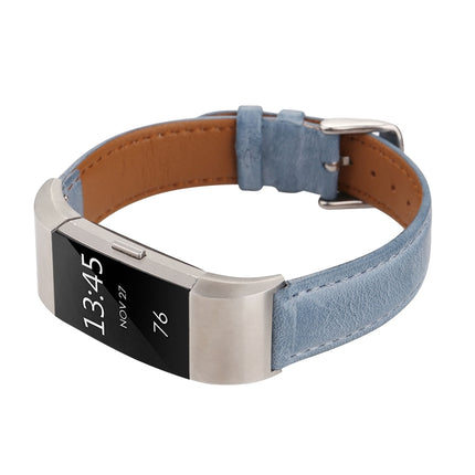 For Fitbit Charge 2 Fresh Style Leather Replacement Strap Watchband(Blue)-garmade.com