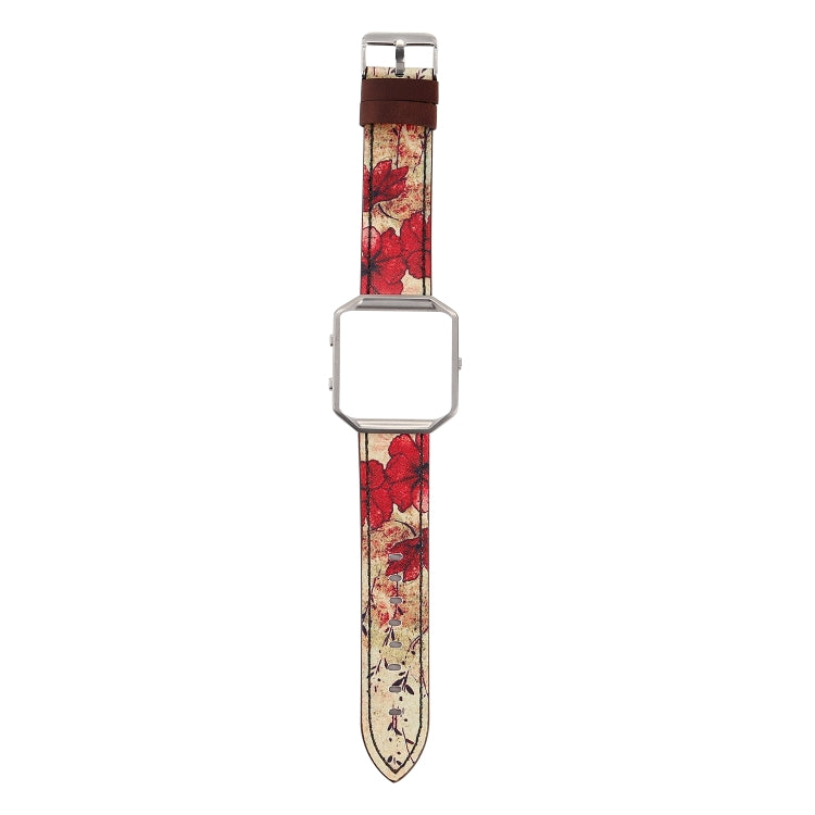 For Fitbit Blaze Retro Flowers Series Leather Replacement Strap Watchband(Red Flowers)-garmade.com