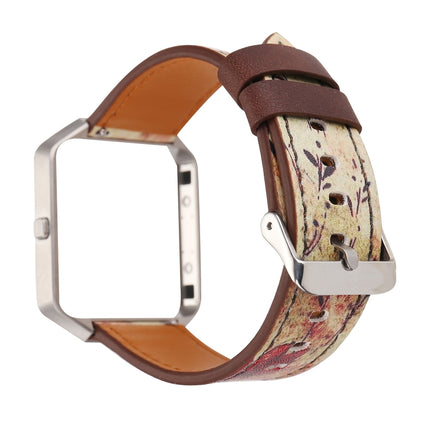 For Fitbit Blaze Retro Flowers Series Leather Replacement Strap Watchband(Red Flowers)-garmade.com
