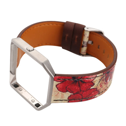 For Fitbit Blaze Retro Flowers Series Leather Replacement Strap Watchband(Red Flowers)-garmade.com