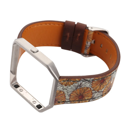 For Fitbit Blaze Retro Flowers Series Leather Replacement Strap Watchband(Chrysanthemum)-garmade.com