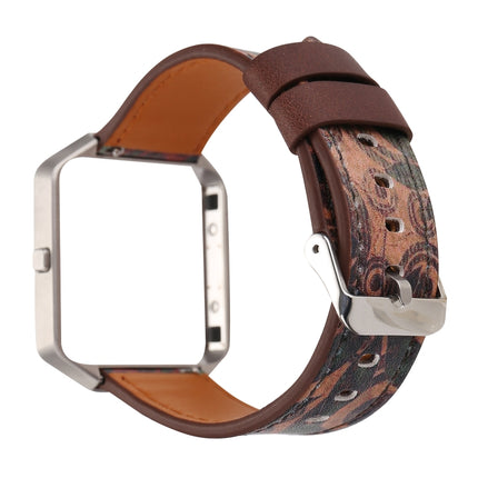 For Fitbit Blaze Retro Flowers Series Leather Replacement Strap Watchband(Green Flowers)-garmade.com