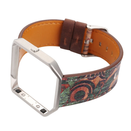 For Fitbit Blaze Retro Flowers Series Leather Replacement Strap Watchband(Green Flowers)-garmade.com