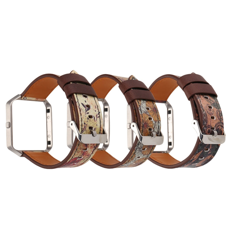For Fitbit Blaze Retro Flowers Series Leather Replacement Strap Watchband(Red Flowers)-garmade.com
