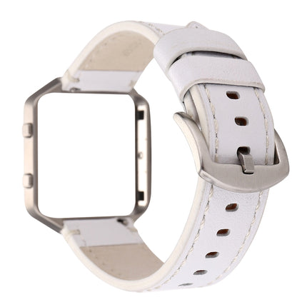 For Fitbit Blaze Calf Leather Replacement Strap Watchband(White)-garmade.com
