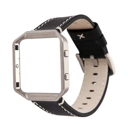 For Fitbit Blaze Calf Leather Replacement Strap Watchband(Black)-garmade.com