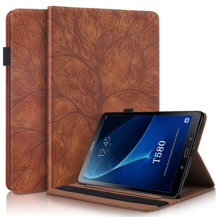 For Samsung Galaxy Tab A 10.1 (2016) T580/T585 Life Tree Series Horizontal Flip Leather Case with Holder & Card Slots & Pen Slot(Brown)-garmade.com