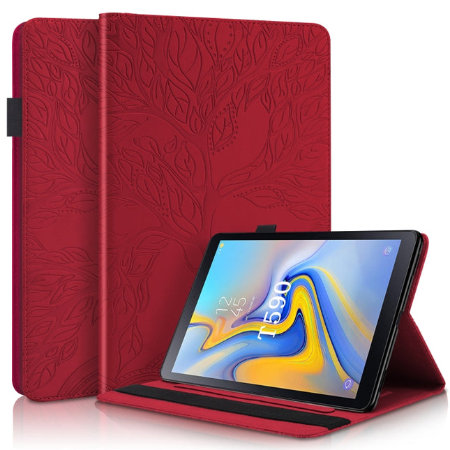 For Samsung Galaxy Tab A 10.5 T590 Life Tree Series Horizontal Flip Leather Case with Holder & Card Slots & Pen Slot(Red)-garmade.com