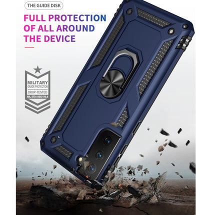 For Samsung Galaxy S21+ 5G Shockproof TPU + PC Protective Case with 360 Degree Rotating Holder(Blue)-garmade.com