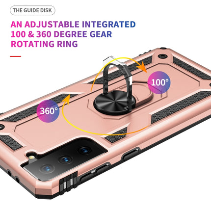 For Samsung Galaxy S21+ 5G Shockproof TPU + PC Protective Case with 360 Degree Rotating Holder(Rose Gol)-garmade.com