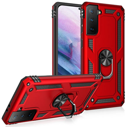 For Samsung Galaxy S21+ 5G Shockproof TPU + PC Protective Case with 360 Degree Rotating Holder(Red)-garmade.com