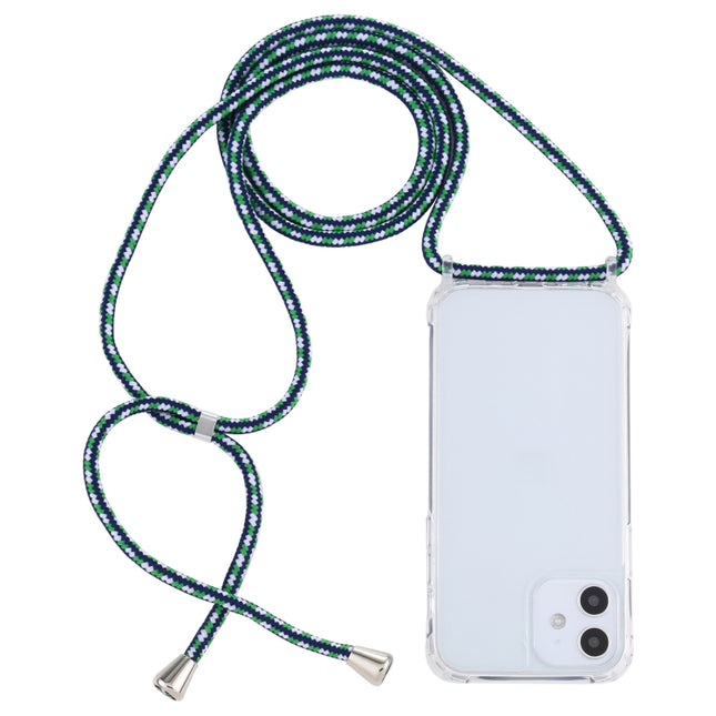 Transparent Acrylic Airbag Shockproof Phone Protective Case with Lanyard For iPhone 12 Mini(Green White Blue)-garmade.com