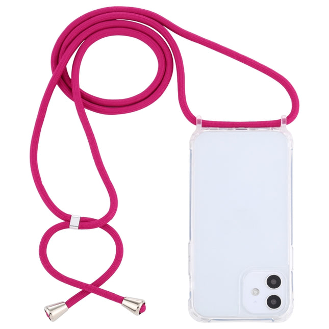 Transparent Acrylic Airbag Shockproof Phone Protective Case with Lanyard For iPhone 12 Mini(Rose Red)-garmade.com