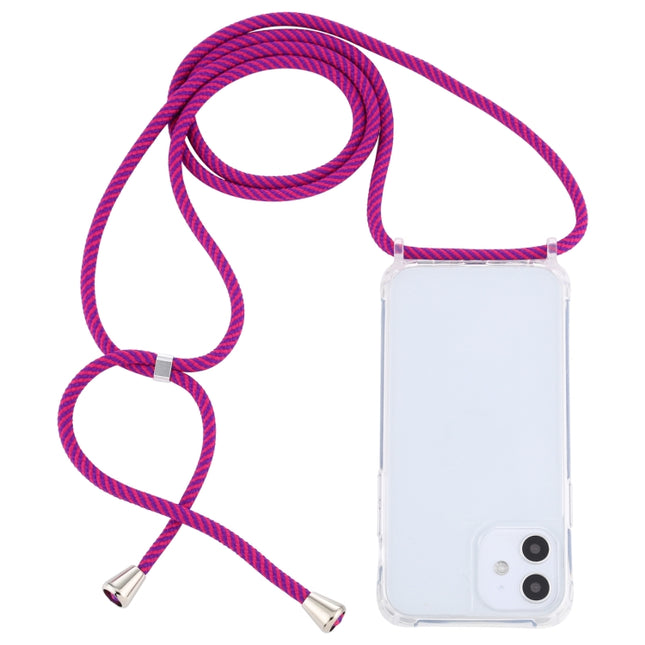 Transparent Acrylic Airbag Shockproof Phone Protective Case with Lanyard For iPhone 12 Mini(Rose Purple)-garmade.com
