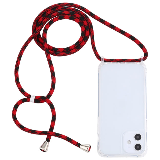 Transparent Acrylic Airbag Shockproof Phone Protective Case with Lanyard For iPhone 12 Mini(Red Black)-garmade.com