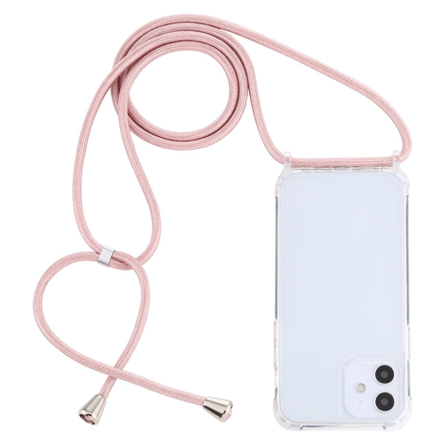 Transparent Acrylic Airbag Shockproof Phone Protective Case with Lanyard For iPhone 12 Mini(Rose Gold)-garmade.com