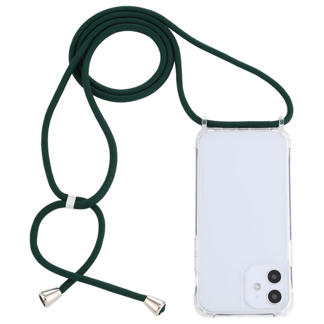 Transparent Acrylic Airbag Shockproof Phone Protective Case with Lanyard For iPhone 12 Mini(Dark Green)-garmade.com