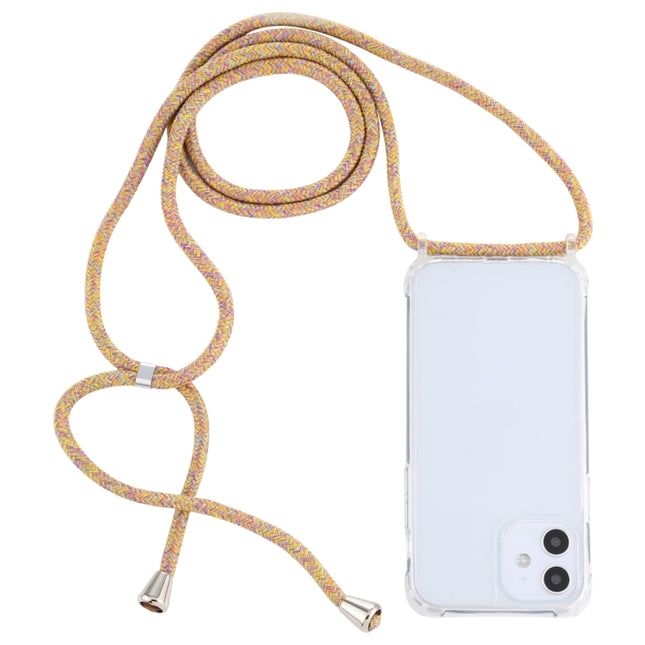 Transparent Acrylic Airbag Shockproof Phone Protective Case with Lanyard For iPhone 12 Mini(Yellow Rainbow)-garmade.com