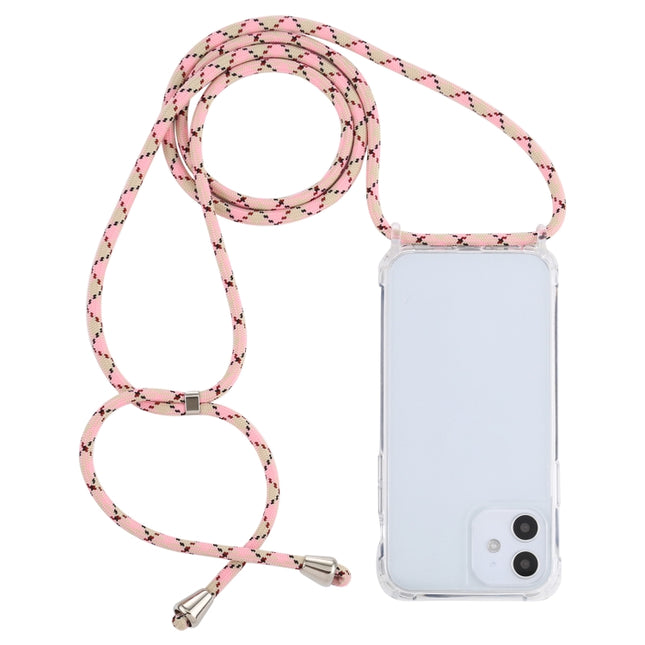 Transparent Acrylic Airbag Shockproof Phone Protective Case with Lanyard For iPhone 12 Mini(Pink Apricot Coffee)-garmade.com