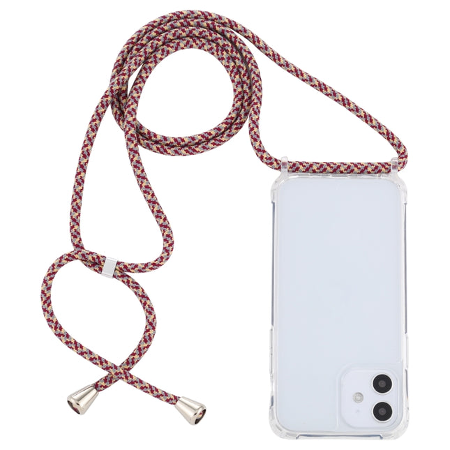 Transparent Acrylic Airbag Shockproof Phone Protective Case with Lanyard For iPhone 12 Mini(Red Apricot Grey Fine Lines)-garmade.com