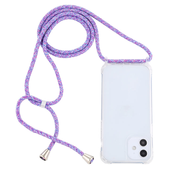 Transparent Acrylic Airbag Shockproof Phone Protective Case with Lanyard For iPhone 12 Mini(Purple Rainbow)-garmade.com
