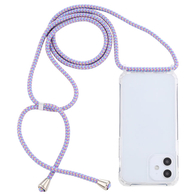 Transparent Acrylic Airbag Shockproof Phone Protective Case with Lanyard For iPhone 12 Mini(Purple Blue Apricot)-garmade.com