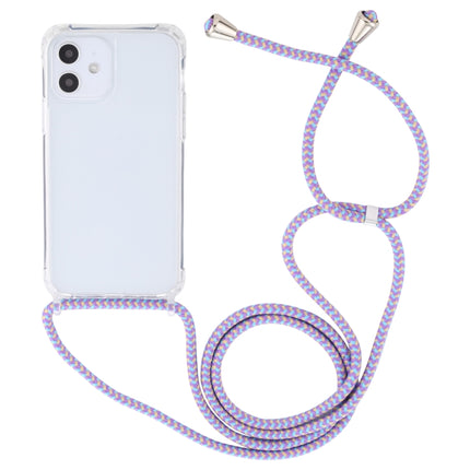 Transparent Acrylic Airbag Shockproof Phone Protective Case with Lanyard For iPhone 12 Mini(Purple Blue Apricot)-garmade.com