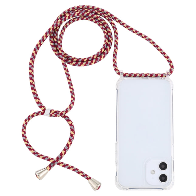 Transparent Acrylic Airbag Shockproof Phone Protective Case with Lanyard For iPhone 12 Mini(Red Apricot Grey Rough Grain)-garmade.com