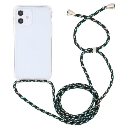 Transparent Acrylic Airbag Shockproof Phone Protective Case with Lanyard For iPhone 12 Mini(Green Beige Black)-garmade.com
