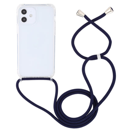 Transparent Acrylic Airbag Shockproof Phone Protective Case with Lanyard For iPhone 12 Mini(Navy Blue)-garmade.com