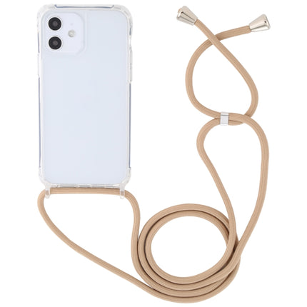 Transparent Acrylic Airbag Shockproof Phone Protective Case with Lanyard For iPhone 12 Mini(Camel)-garmade.com