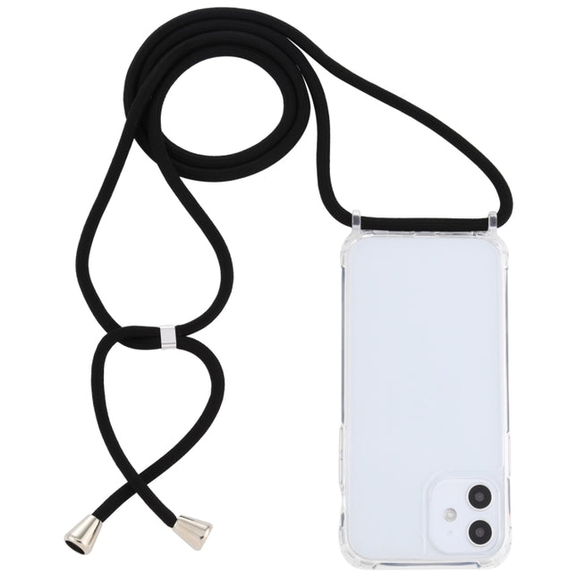 Transparent Acrylic Airbag Shockproof Phone Protective Case with Lanyard For iPhone 12 Mini(Black)-garmade.com