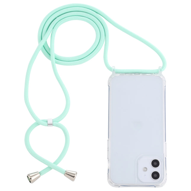 Transparent Acrylic Airbag Shockproof Phone Protective Case with Lanyard For iPhone 12 Mini(Mint Green)-garmade.com