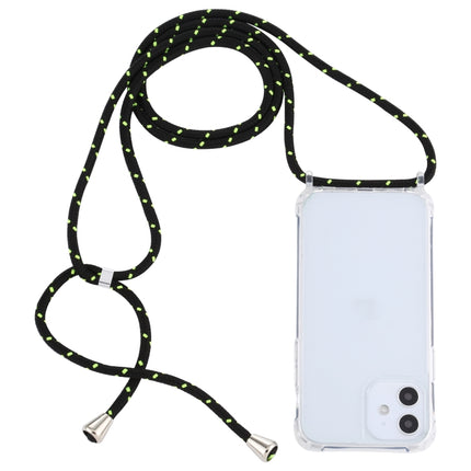 Transparent Acrylic Airbag Shockproof Phone Protective Case with Lanyard For iPhone 12 Mini(Black Green)-garmade.com