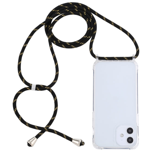 Transparent Acrylic Airbag Shockproof Phone Protective Case with Lanyard For iPhone 12 Mini(Black Gold)-garmade.com