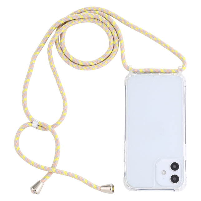 Transparent Acrylic Airbag Shockproof Phone Protective Case with Lanyard For iPhone 12 Mini(Yellow Pink Grey)-garmade.com