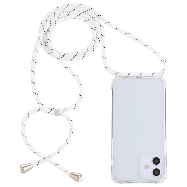 Transparent Acrylic Airbag Shockproof Phone Protective Case with Lanyard For iPhone 12 Mini(White Grey Fine Lines)-garmade.com