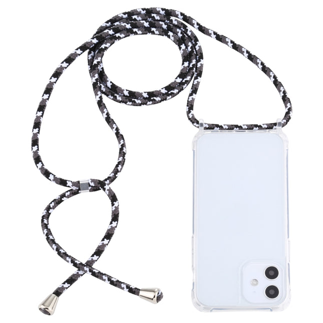 Transparent Acrylic Airbag Shockproof Phone Protective Case with Lanyard For iPhone 12 Mini(Black White Grey)-garmade.com