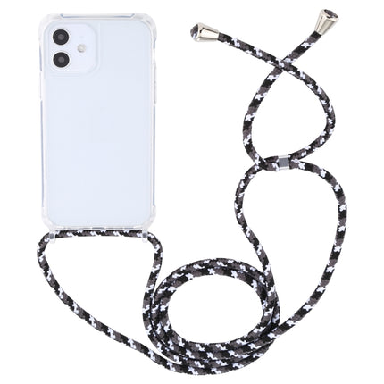 Transparent Acrylic Airbag Shockproof Phone Protective Case with Lanyard For iPhone 12 Mini(Black White Grey)-garmade.com