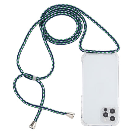 Transparent Acrylic Airbag Shockproof Phone Protective Case with Lanyard For iPhone 12 / 12 Pro(Green White Blue)-garmade.com