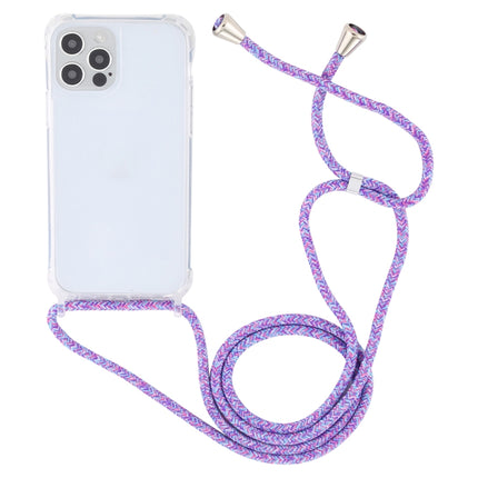 Transparent Acrylic Airbag Shockproof Phone Protective Case with Lanyard For iPhone 12 / 12 Pro(Purple Rainbow)-garmade.com