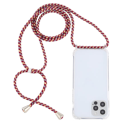 Transparent Acrylic Airbag Shockproof Phone Protective Case with Lanyard For iPhone 12 / 12 Pro(Red Apricot Grey Rough Grain)-garmade.com