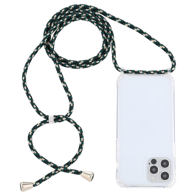 Transparent Acrylic Airbag Shockproof Phone Protective Case with Lanyard For iPhone 12 / 12 Pro(Green Beige Black)-garmade.com