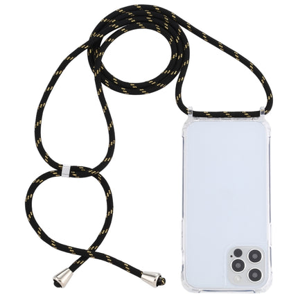 Transparent Acrylic Airbag Shockproof Phone Protective Case with Lanyard For iPhone 12 / 12 Pro(Black Gold)-garmade.com