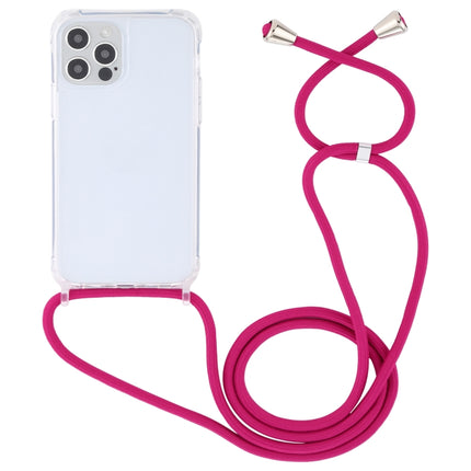Transparent Acrylic Airbag Shockproof Phone Protective Case with Lanyard For iPhone 12 Pro Max(Rose Red)-garmade.com