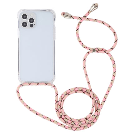 Transparent Acrylic Airbag Shockproof Phone Protective Case with Lanyard For iPhone 12 Pro Max(Pink Apricot Coffee)-garmade.com